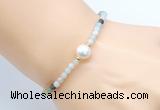 CFB820 4mm faceted round amazonite & potato white freshwater pearl bracelet