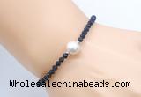 CFB824 4mm faceted round blue goldstone & potato white freshwater pearl bracelet