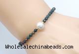 CFB837 4mm faceted round Indian bloodstone & potato white freshwater pearl bracelet
