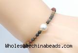 CFB838 4mm faceted round picasso jasper & potato white freshwater pearl bracelet
