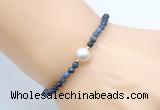 CFB844 4mm faceted round dumortierite & potato white freshwater pearl bracelet