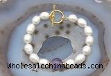 CFB909 Hand-knotted 9mm - 10mm rice white freshwater pearl & amethyst bracelet