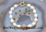 CFB912 Hand-knotted 9mm - 10mm rice white freshwater pearl & moonstone bracelet