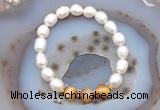 CFB914 9mm - 10mm rice white freshwater pearl & golden tiger eye stretchy bracelet