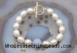 CFB971 Hand-knotted 9mm - 10mm rice white freshwater pearl & blue lace agate bracelet