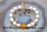 CFB986 Hand-knotted 9mm - 10mm rice white freshwater pearl & candy jade bracelet