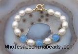 CFB989 Hand-knotted 9mm - 10mm rice white freshwater pearl & candy jade bracelet