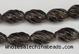 CFG55 15.5 inches 10*16mm carved rice smoky quartz beads