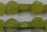 CFG887 15.5 inches 14mm carved flower lemon jade gemstone beads