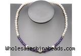 CFN101 potato white freshwater pearl & amethyst necklace, 16 - 24 inches