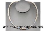 CFN102 potato white freshwater pearl & morganite necklace, 16 - 24 inches