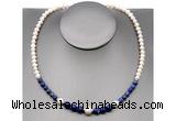 CFN109 potato white freshwater pearl & lapis lazuli necklace, 16 - 24 inches