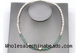 CFN111 potato white freshwater pearl & green aventurine necklace, 16 - 24 inches