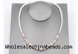 CFN122 potato white freshwater pearl & pink opal necklace, 16 - 24 inches