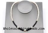 CFN128 potato white freshwater pearl & black agate necklace, 16 - 24 inches