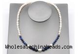 CFN130 potato white freshwater pearl & blue tiger eye necklace, 16 - 24 inches