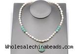 CFN153 baroque white freshwater pearl & amazonite necklace with pendant
