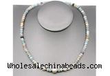 CFN199 4*6mm faceted rondelle amazonite & potato white freshwater pearl necklace