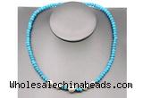 CFN203 4*6mm faceted rondelle turquoise & potato white freshwater pearl necklace