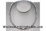 CFN208 4*6mm faceted rondelle grey picture jasper & potato white freshwater pearl necklace