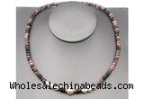 CFN216 4*6mm faceted rondelle rhodonite & potato white freshwater pearl necklace