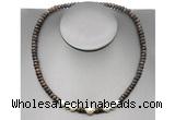 CFN223 4*6mm faceted rondelle bronzite & potato white freshwater pearl necklace