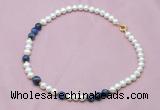 CFN508 Potato white freshwater pearl & sodalite necklace, 16 - 24 inches