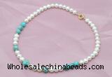 CFN509 Potato white freshwater pearl & blue sea sediment jasper necklace, 16 - 24 inches
