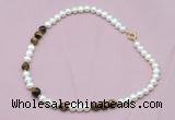 CFN515 9mm - 10mm potato white freshwater pearl & yellow tiger eye necklace