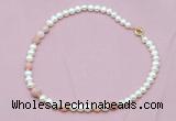 CFN518 9mm - 10mm potato white freshwater pearl & pink opal necklace