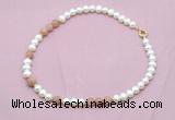 CFN536 9mm - 10mm potato white freshwater pearl & moonstone necklace
