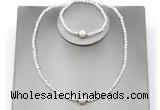 CFN601 4mm faceted round white moonstone & potato white freshwater pearl jewelry set