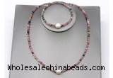 CFN610 4mm faceted round tourmaline & potato white freshwater pearl jewelry set