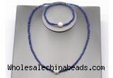 CFN618 4mm faceted round lapis lazuli & potato white freshwater pearl jewelry set