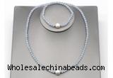 CFN619 4mm faceted round blue angel skin & potato white freshwater pearl jewelry set
