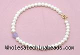 CFN701 9mm - 10mm potato white freshwater pearl & lavender amethyst necklace