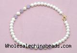 CFN703 9mm - 10mm potato white freshwater pearl & lavender amethyst necklace