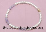 CFN708 9mm - 10mm potato white freshwater pearl & lavender amethyst necklace