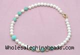 CFN722 9mm - 10mm potato white freshwater pearl & amazonite necklace
