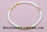 CFN740 9mm - 10mm potato white freshwater pearl & honey jade necklace