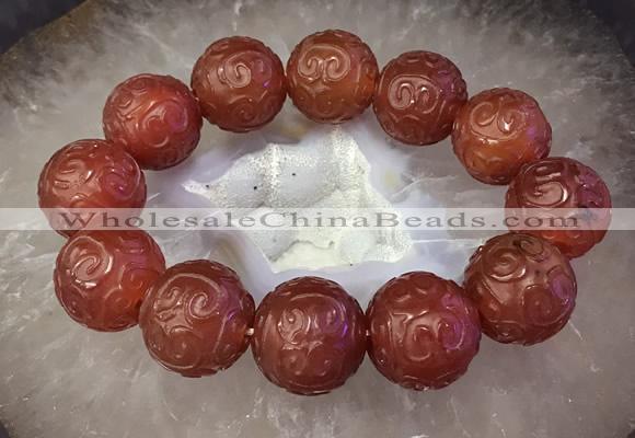 CGB3001 7.5 inches 19mm - 20mm carved round red agate bracelet