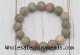 CGB5823 10mm, 12mm matte unakite beads with zircon ball charm bracelets