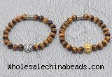 CGB6009 8mm round grade AA yellow tiger eye bracelet with lion head for men