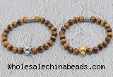 CGB6010 8mm round grade AA yellow tiger eye bracelet with leopard head for men