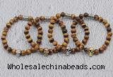 CGB6011 8mm round grade AA yellow tiger eye bracelet with skull for men
