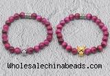 CGB6032 8mm round red tiger eye bracelet with leopard head for men