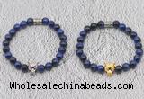 CGB6035 8mm round blue tiger eye bracelet with leopard head for men