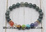 CGB6210 8mm moss agate 7 chakra beaded mala stretchy bracelets
