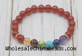 CGB6216 8mm red agate 7 chakra beaded mala stretchy bracelets