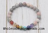 CGB6237 8mm pink zebra jasper 7 chakra beaded mala stretchy bracelets
